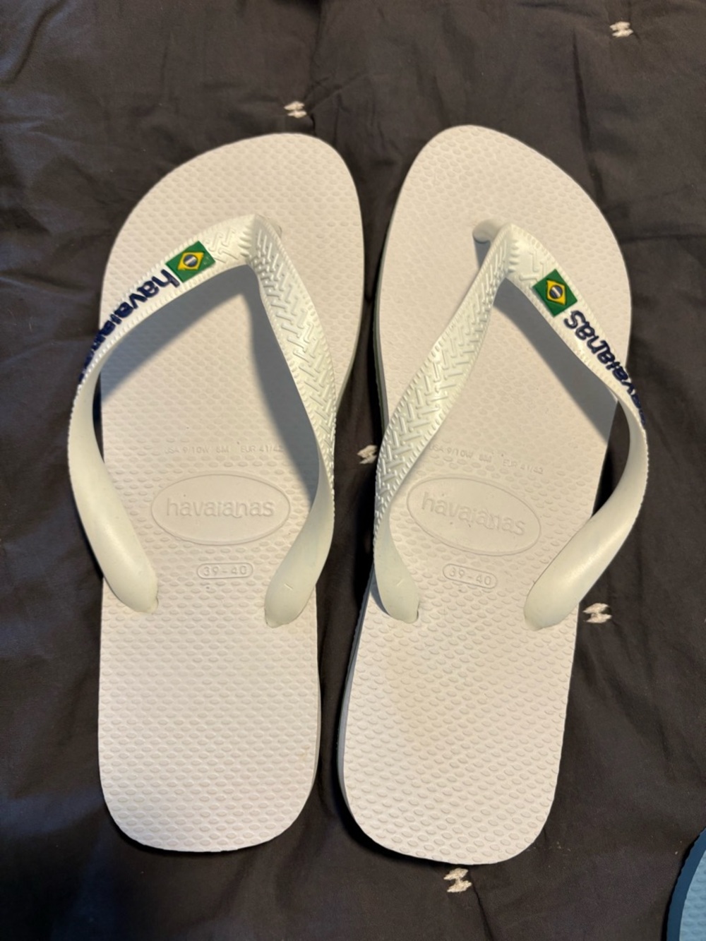 Havaianas White Flip Flops with Brazilian Flag Detail